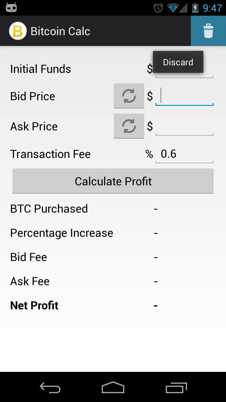Bitcoin Profit Calculator Screen 2