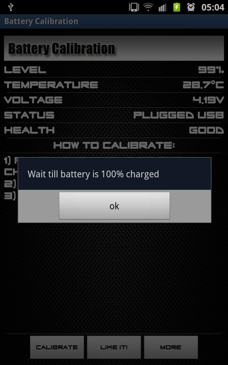 Battery Calibration Screen 2