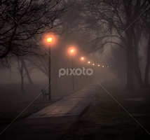 Foggy Morning Walk Along the River by Gary Hanson - City,  Street & Park Street Scenes