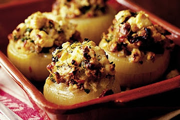 Feta stuffed roasty onions