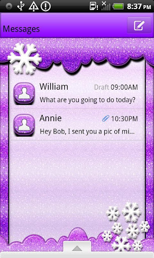 GO SMS THEME GlitterSnowFlak