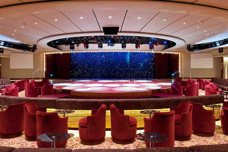 Galaxy Lounge on the Crystal Symphony offers cozy tables and live entertainment.