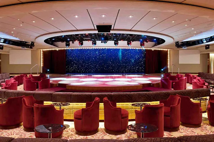 Galaxy Lounge on the Crystal Symphony offers cozy tables and live entertainment.