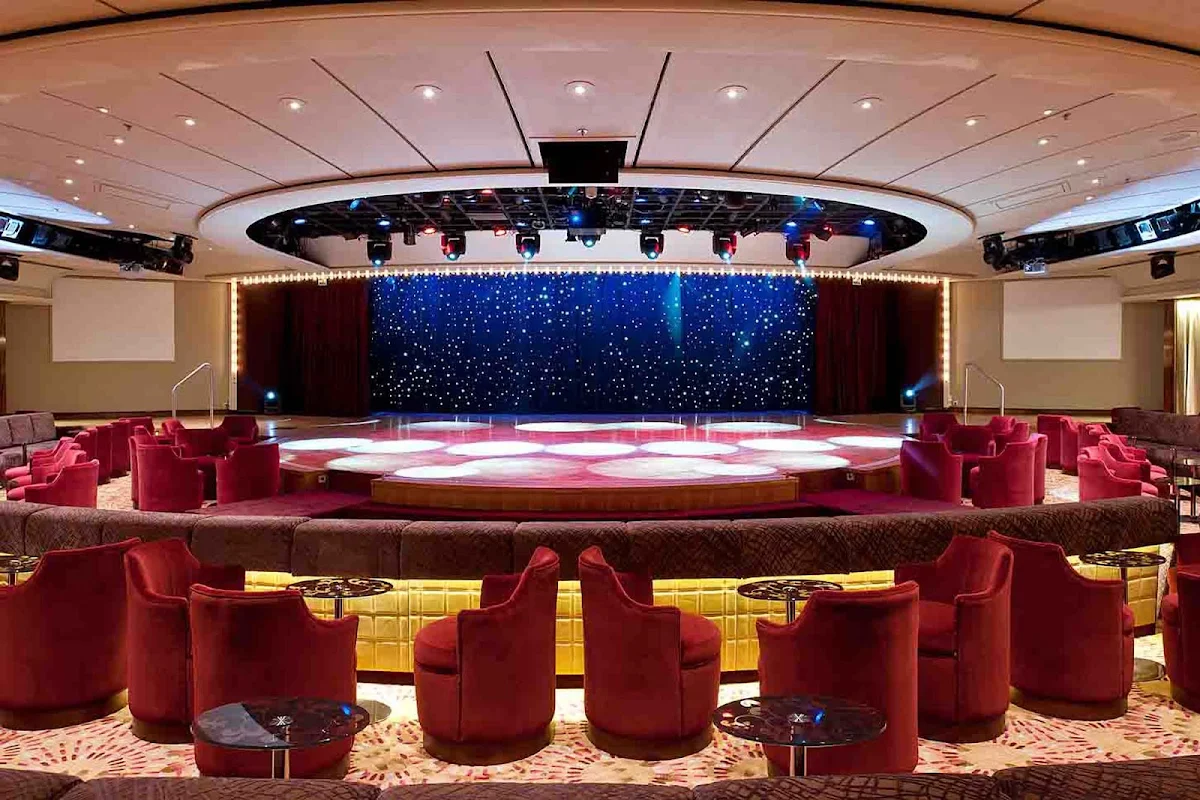 Enrichment-Entertainment-Galaxy-Lounge-on-Crystal-Symphony - Galaxy Lounge on the Crystal Symphony offers cozy tables and live entertainment.