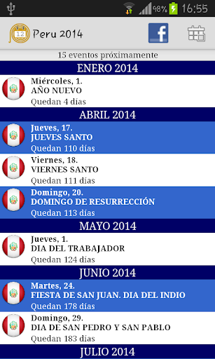 Calendario Feriados Peru