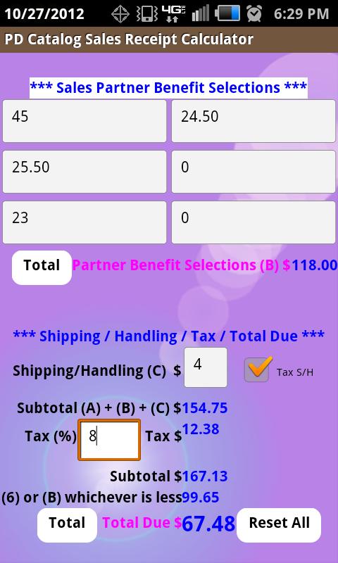 PD Catalog Hostess Calculator Screen 2