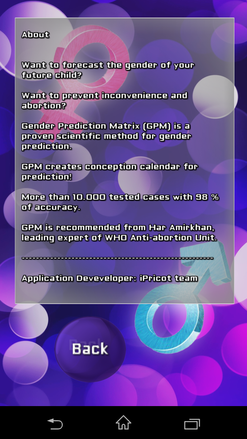 Gender Prediction Matrix (GPM) Screen 3
