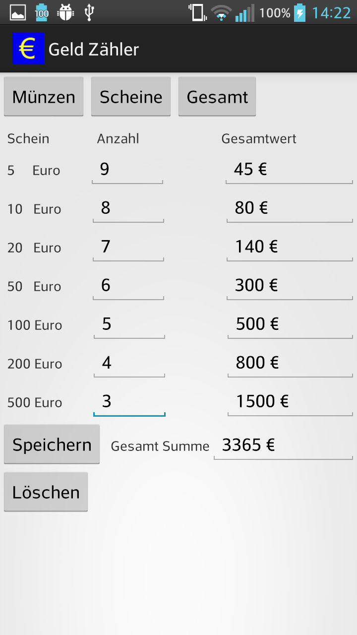 Geld Zähler AdFree Screen 2