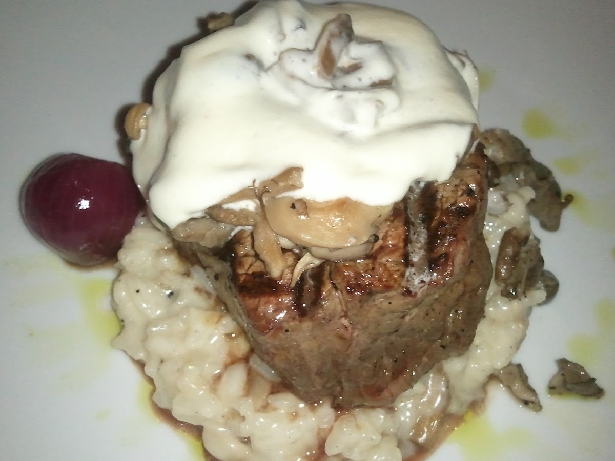 "Le Cellier" filet atop mushroom rissoto -- tastes better than the photo looks