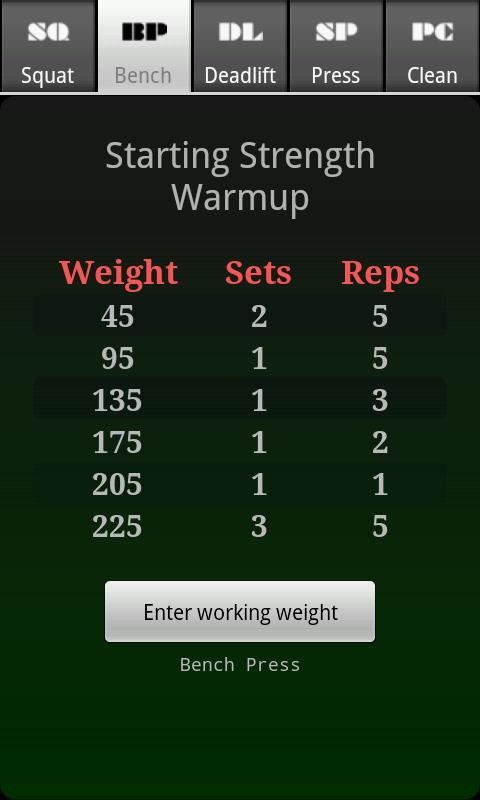 Android application Starting Strength Warmup screenshort