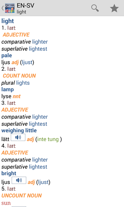 English&lt;&gt;Swedish Dictionary Screen 3