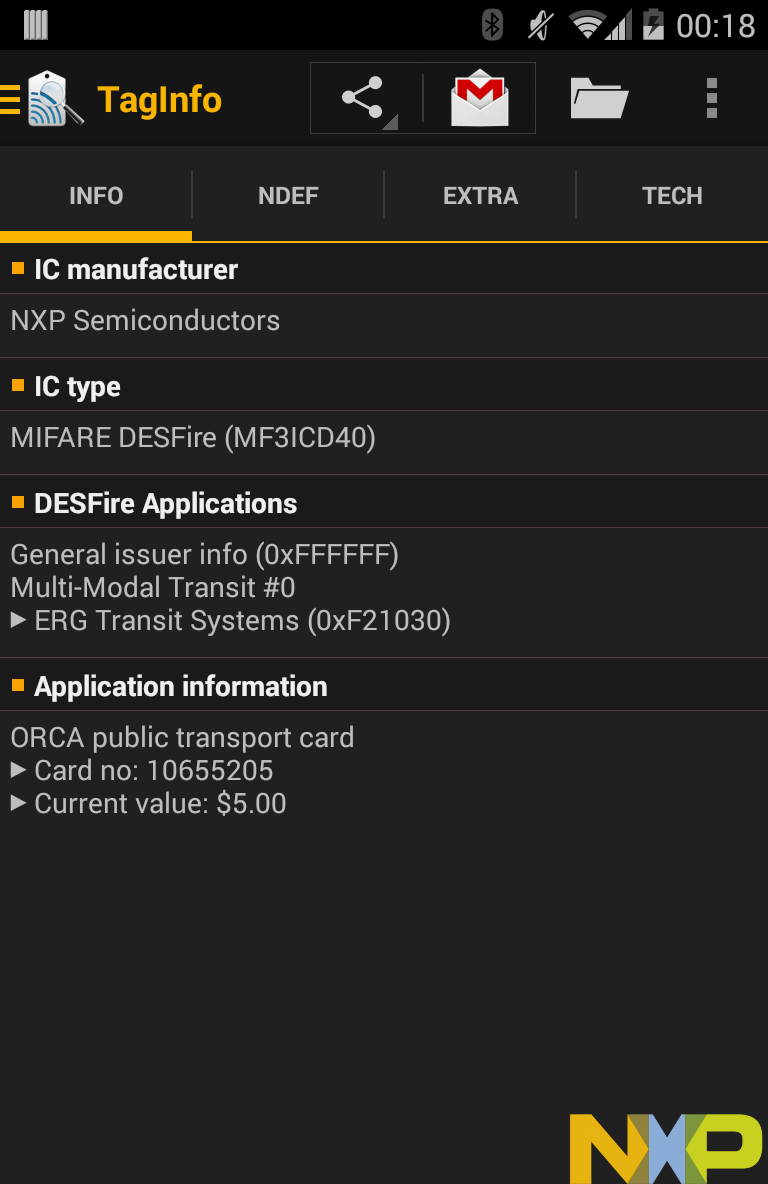 Android application NFC TagInfo by NXP screenshort