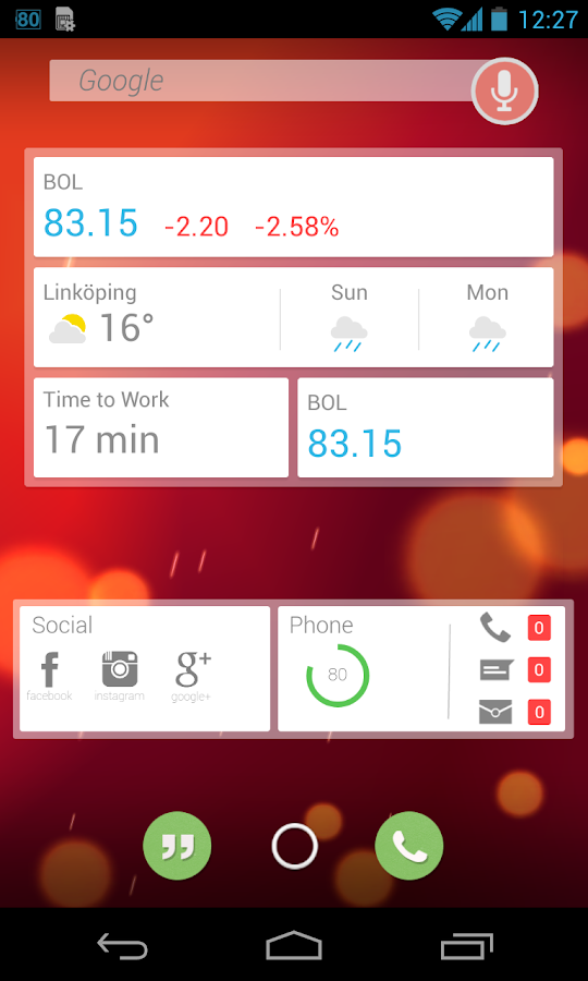 Google now holo widget (UCCW) - screenshot