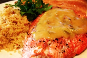 Grilled Salmon with Spicy Peach Sauce