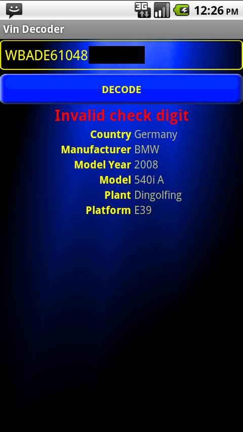 VIN Decoder Screen 2