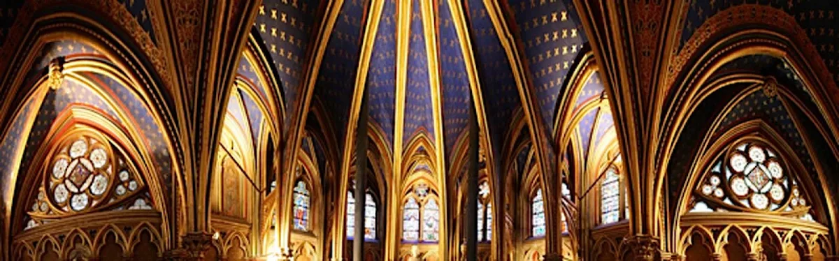 Interior-Sainte-Chapelle-Paris - The upper chapel of the Sainte Chapelle in Paris, built between 1242 and 1248 by King Louis IX of France and restored in the 1800s. 