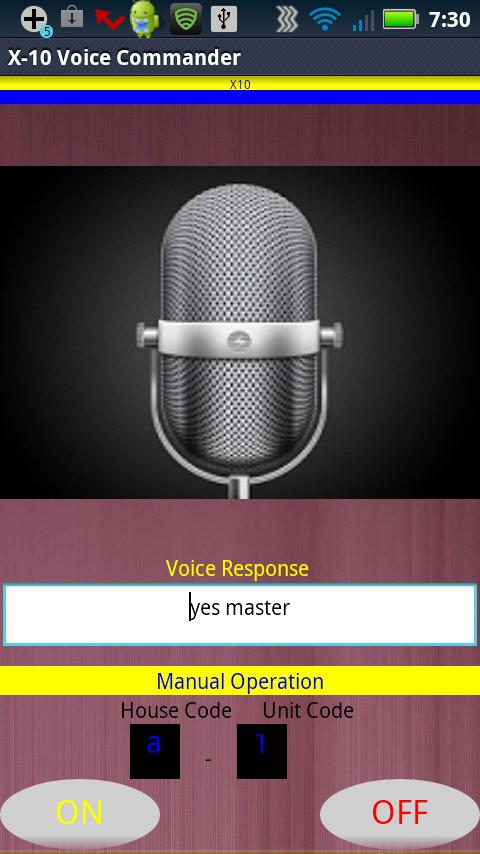 Android application X-10 Voice Commander screenshort