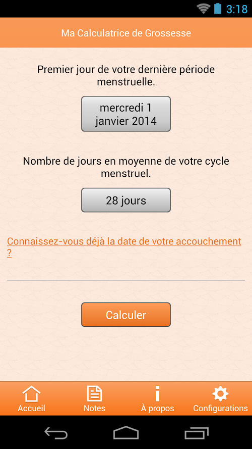 Capture d'ecran de l'application Android My Pregnancy Calculator