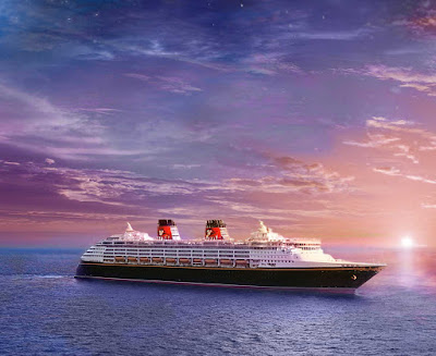 Disney Magic as sunset turns to a night sky in this composite photo.