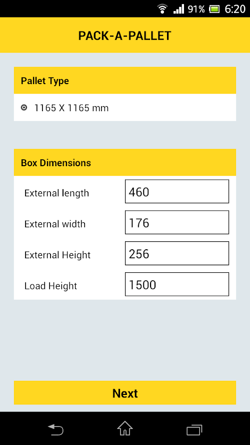 Android application Pack-A-Pallet screenshort