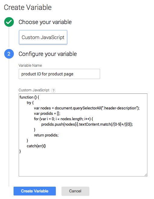 Custom JavaScript variable to create a product ID for product page