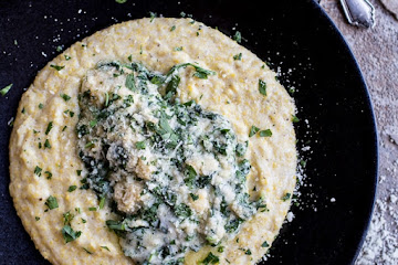 Mom's Chicken Florentine with Creamy Roasted Garlic Polenta.