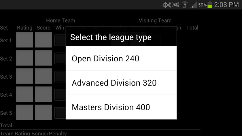 USAPL Match Calculator Screen 2