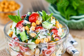 Cucumber, Tomato, and Boondi Raita