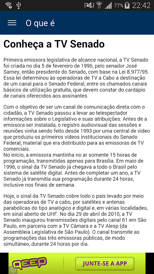 Android application TV Senado screenshort