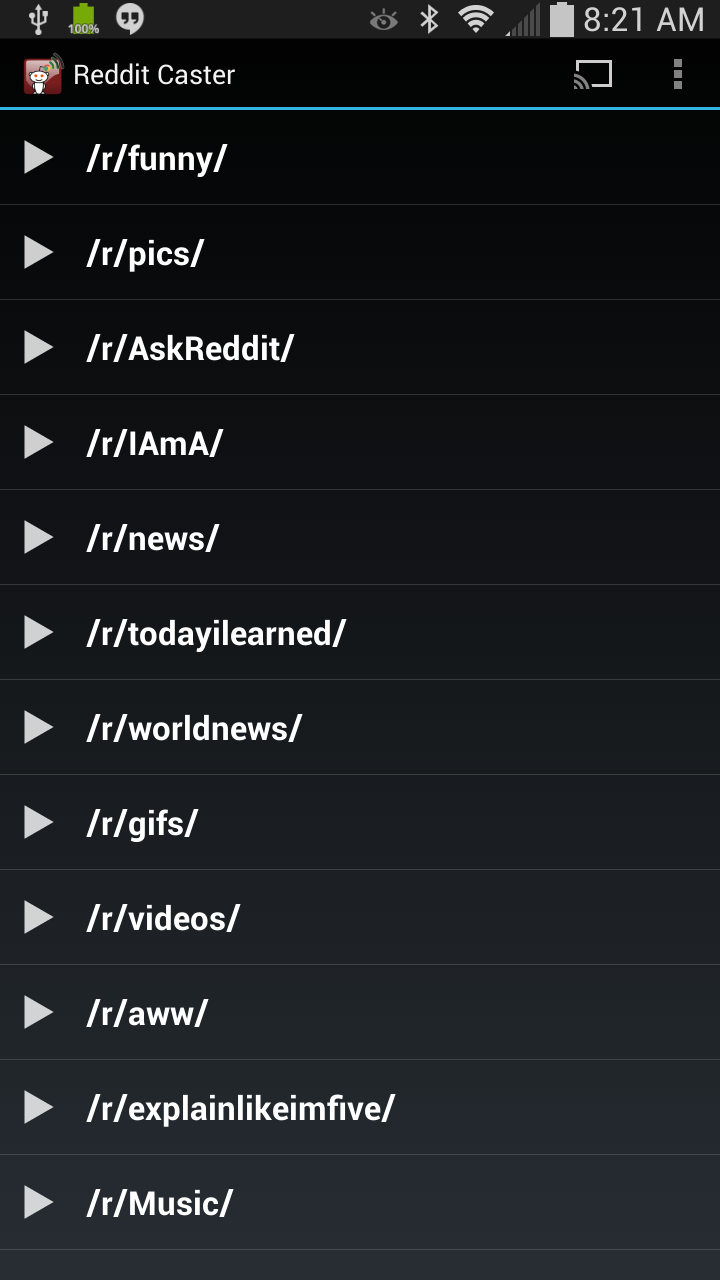 RedditCaster Screen 1