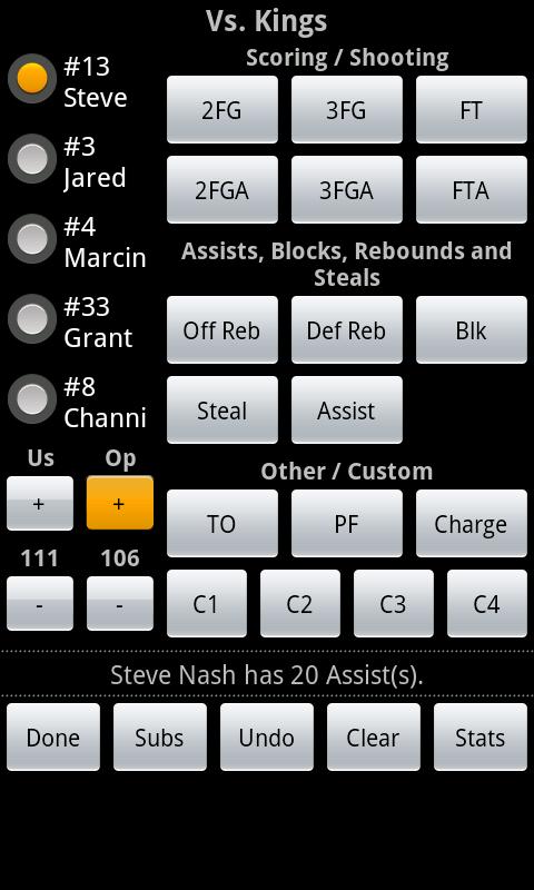 Team Basketball Stats Screen 2