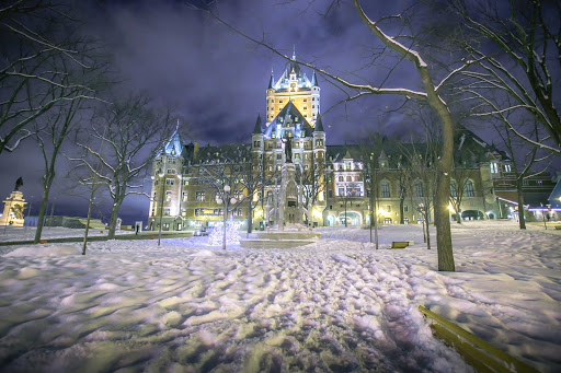 Quebec-City-winterscape-building - A winter landscape in Quebec City, Canada.