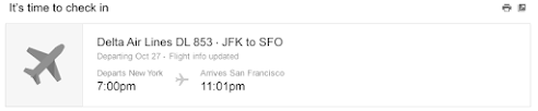 Gmail snippet for a flight reservation.