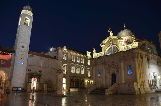 Cathedral at nightfall in Dubrovnik, Croatia. 