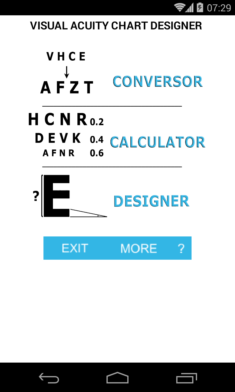 Visual Acuity Chart Designer Screen 1