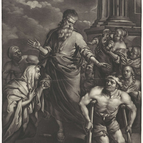 Petrus geneest een kreupele voor de tempel, Jan van Somer, after Karel ...