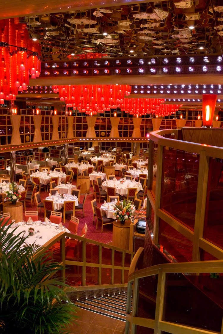 Dine on steaks, grilled chicken and other fare at the Scarlet restaurant, the larger of Carnival Dream's two main dining rooms.