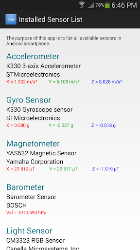 Sensors List
