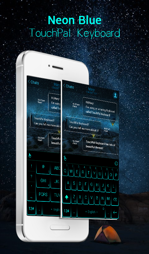 Neon Blue Keyboard Theme Screen 1