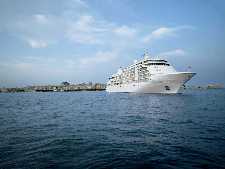 Silver Shadow off the coast of Siracusa, Sicily, Italy. The ship combines destination eye candy and on-board creature comforts.