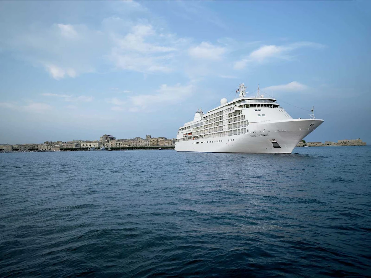 Silver_Shadow_in_Italy - Silver Shadow off the coast of Siracusa, Sicily, Italy. The ship combines destination eye candy and on-board creature comforts.