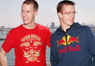 toro rosso drivers, red bull, drivers f1, two, men, guys, boys, red, blue, water, buildings, ships, photo, sky, cutters