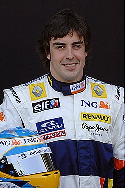 Fernando Alonso, ing renault, elf, yellow, white, blue, helmet, photo, picture, man, driver, f1, pilot, racer, formula one