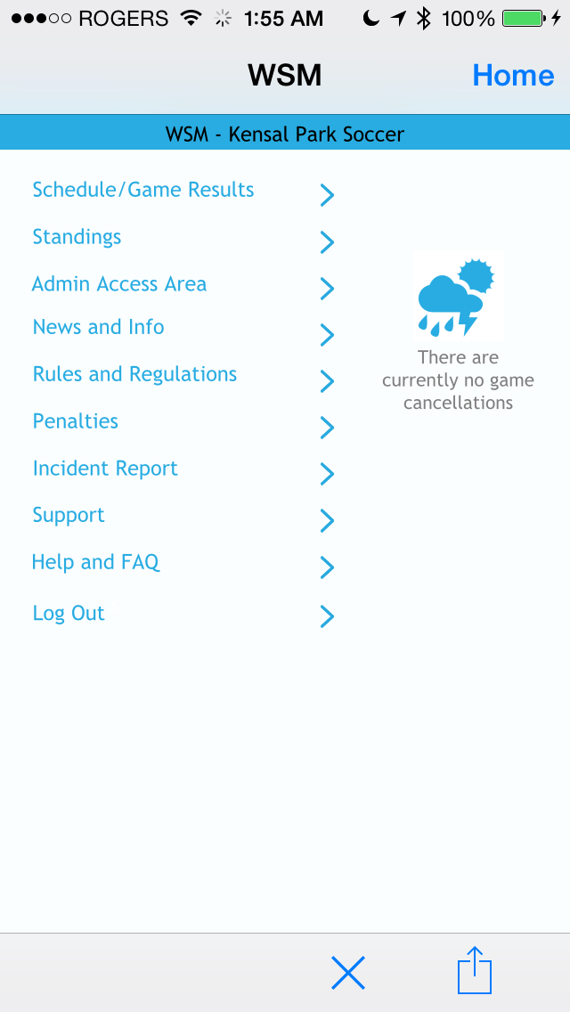 Web Sports Manager Screen 2