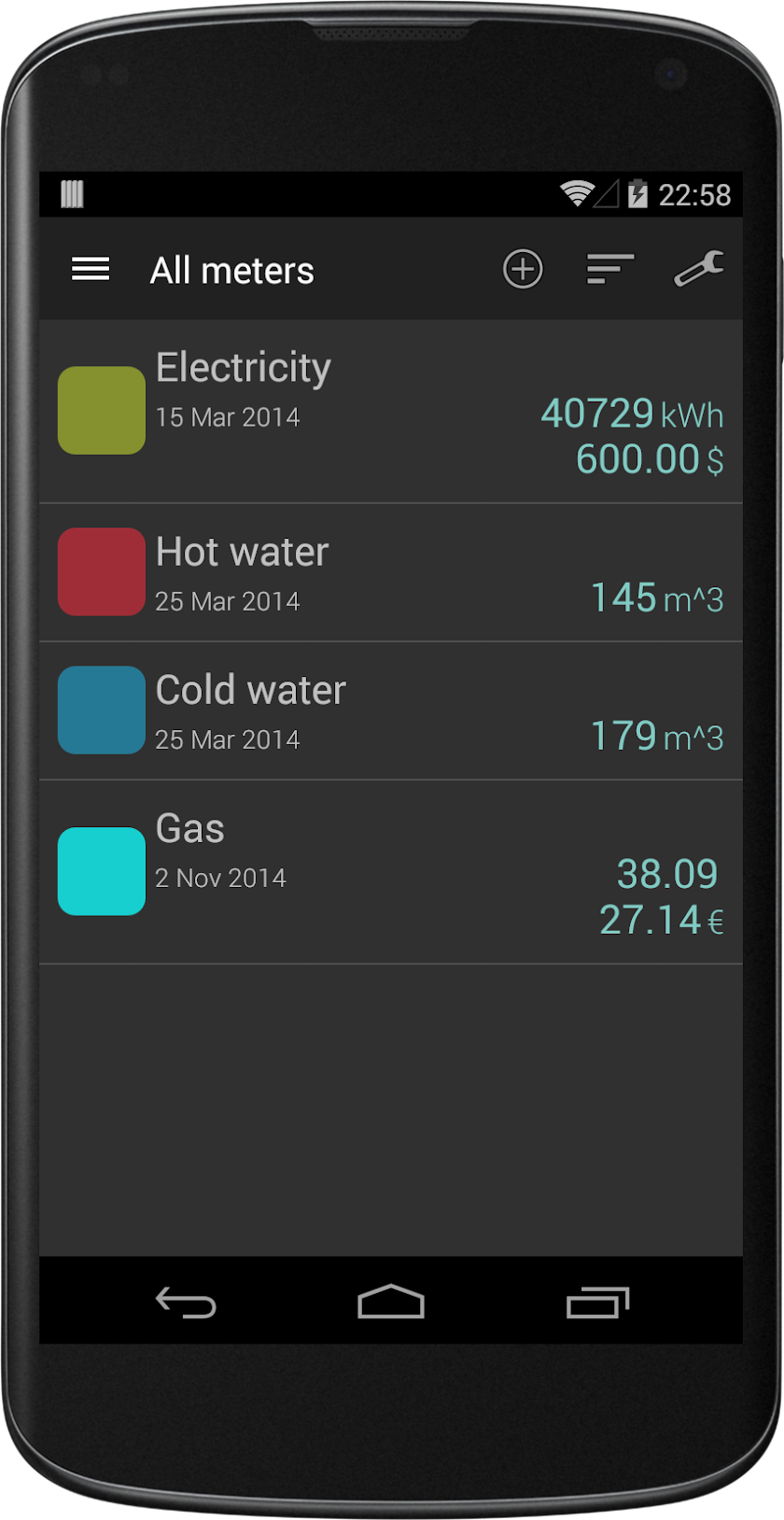Meter Readings Screen 1