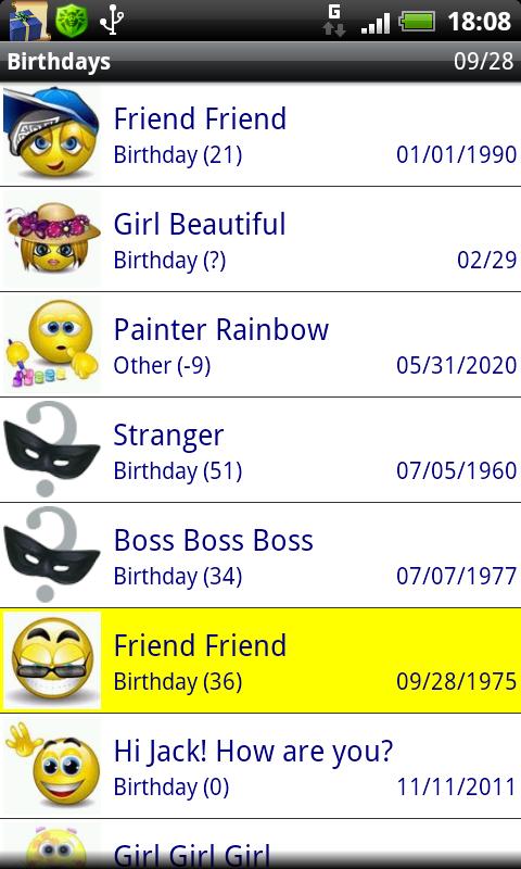 Android application Birthdays screenshort