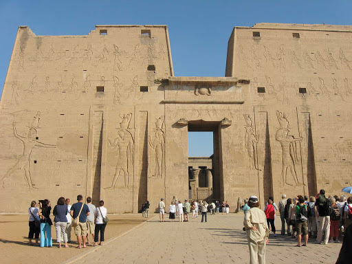 Edfu-Egypt2 - Edfu, Egypt, located on the west bank of the Nile. The town is known for the Temple of Horus, built from sandstone blocks between 237 BC and 57 BC, into the reign of Cleopatra VII, Wikipedia tells us. 