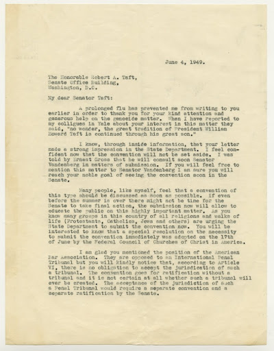 Letter from Raphael Lemkin to Senator Robert Taft, page 1