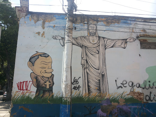 Grafite do Papa João Paulo II e do Cristo Redentor
