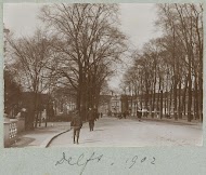 Brede laan met wandelaars